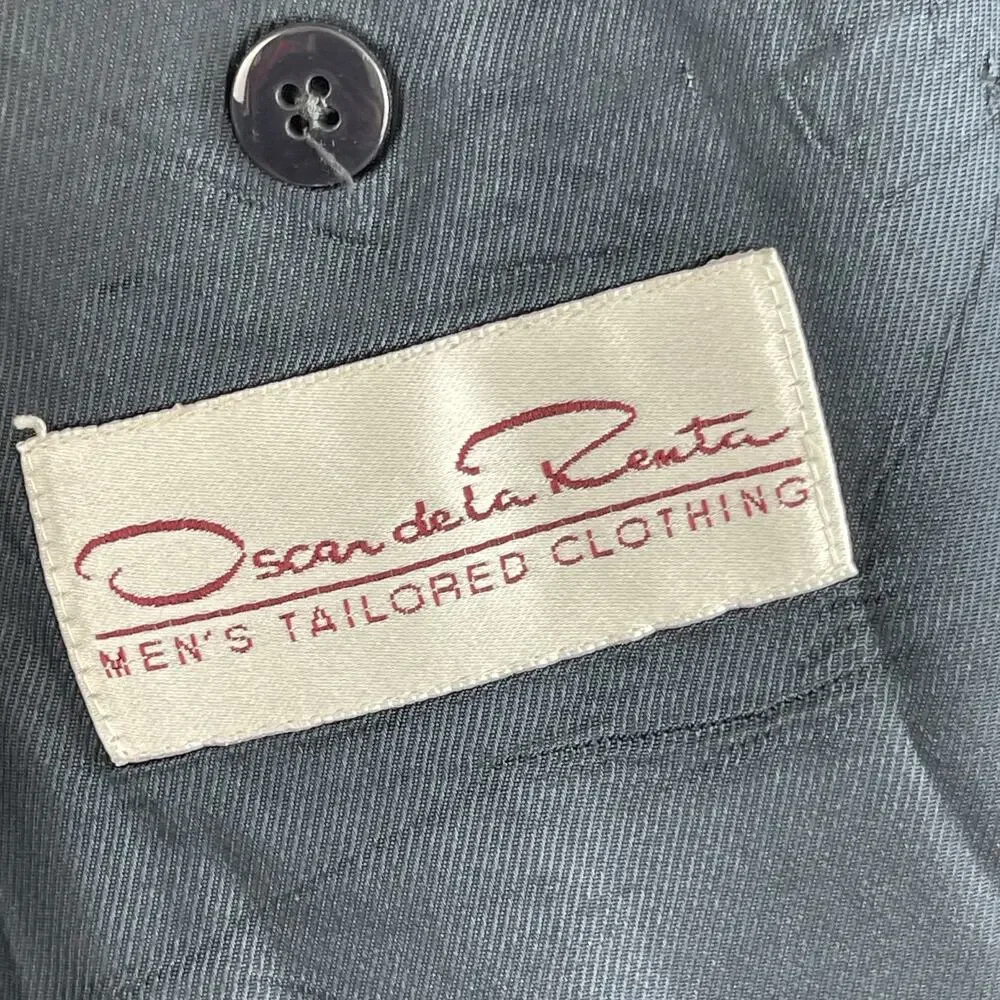 Oscar De La‎ Renta Blazer Jacket Mens 42L Blue Wool Double Breasted Gold Button